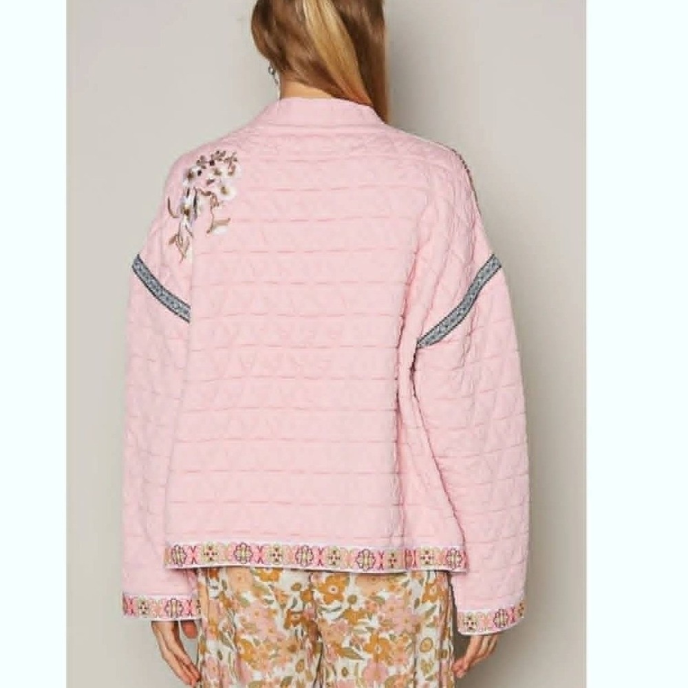 POL Large Quilted Granny Floral Embroidered Open Front Cardigan Boho Pockets - Picture 3 of 14